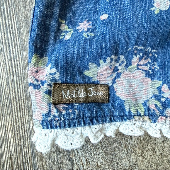 Matilda Jane Floral Denim Shortalls Overalls Girls Size 14 Lace Trim Boho - Picture 6 of 7